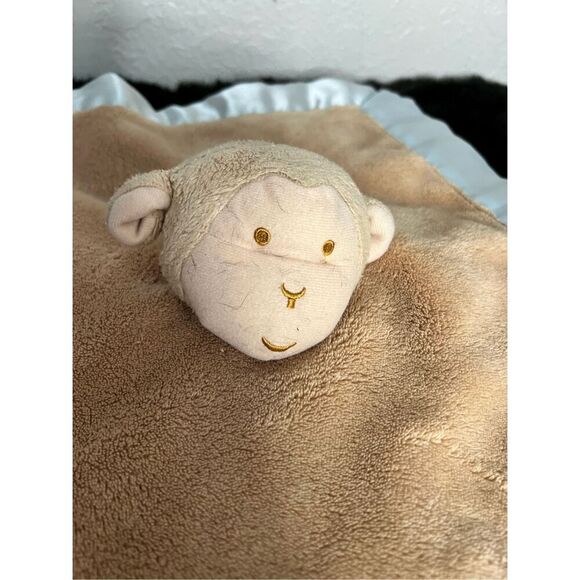 baby lovey security blanket, Tan with Pink trim. monkey by Tadpoles - Picture 2 of 4